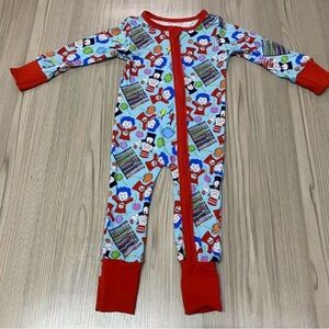 Playful Red and Blue Kids Bamboo Footie Pajama